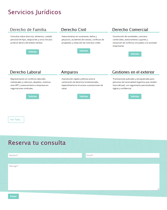 Captura de pantalla de los servicios de una pagina web realizada a la abogada Lorena Vallejos.